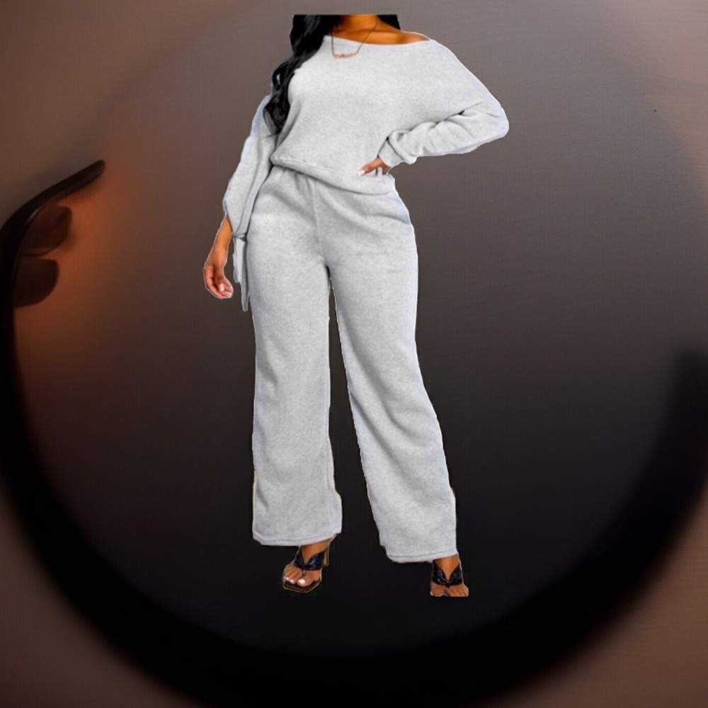 Elegant Lace-up Cuffs Sleeves Thick Soft Drop Shoulder Sweatshirt & Sweatpants